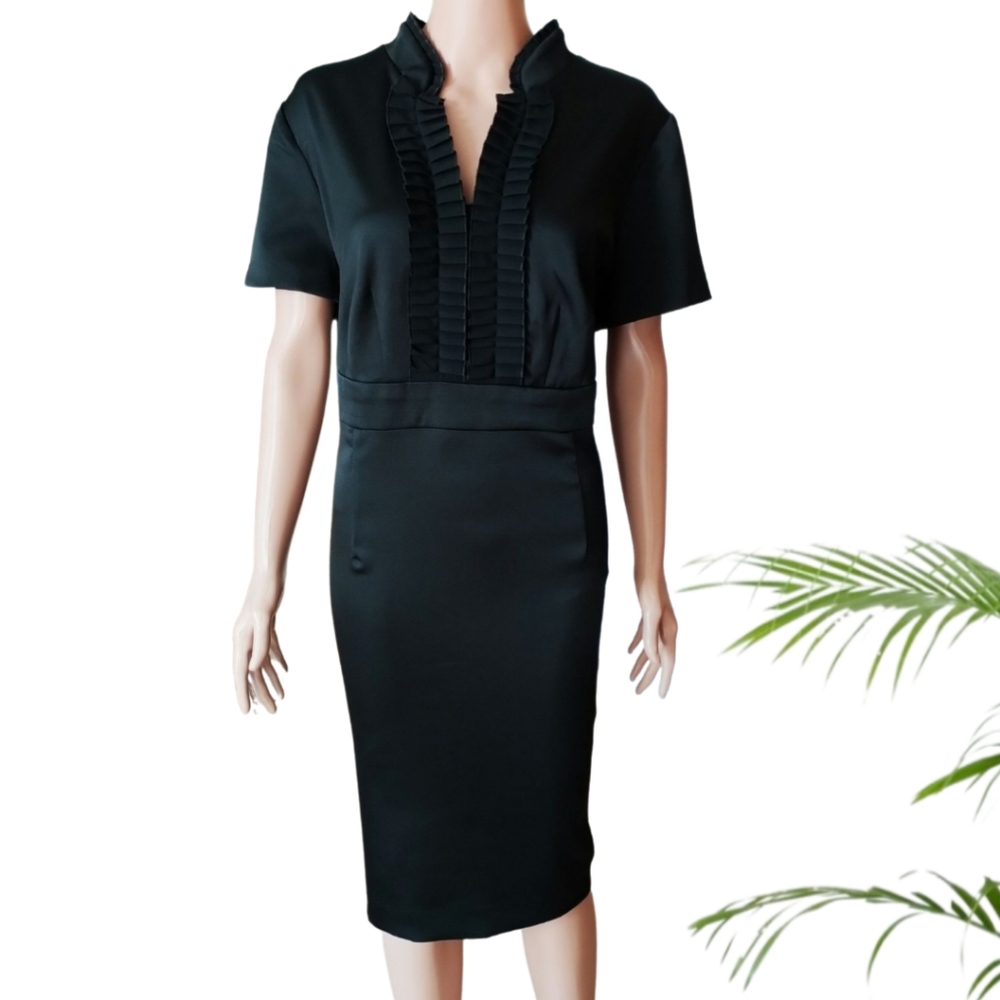 DRESSBARN Collection Women's Satin Ruffle Black Cocktail Dress Size 18 NWOT